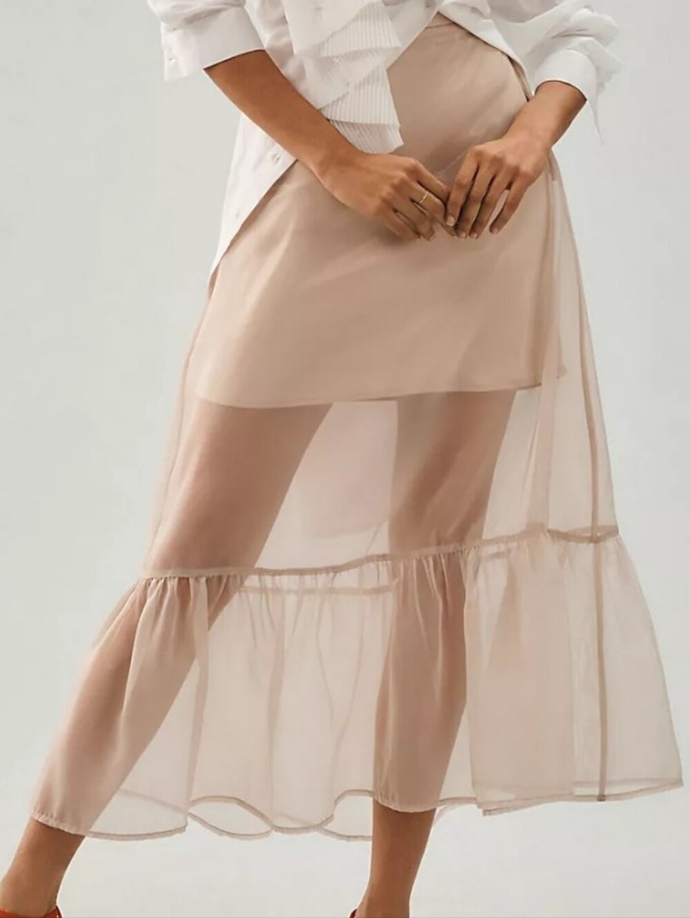 By Anthropologie Sheer Organza Skirt In Clay Size 10